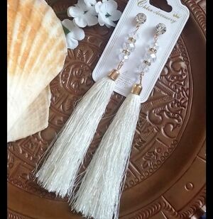 Ivory Tassel Earrings with Crystal and Rhinestones
